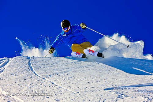 Skifahren Frischer Schnee Blauer Himmel Whistler