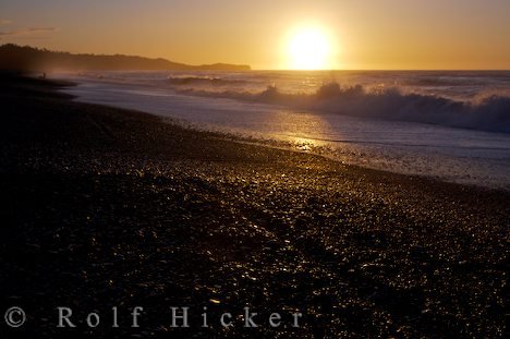 Wellen Im Sonnenuntergang Gillespies Beach Neuseeland