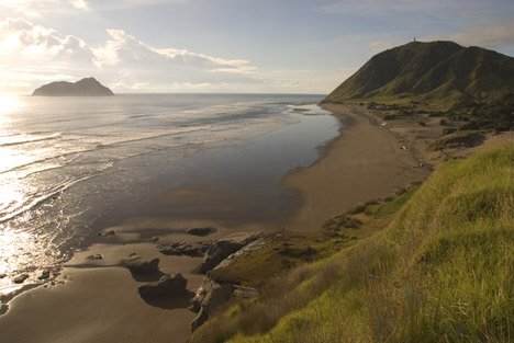 Strand Neuseeland Kueste Berge Meer