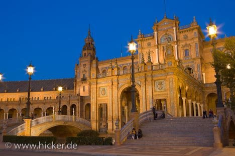 Abend Daemmerung Plaza De Espana Sevilla Spanien