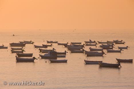 Fischerboote Im Sonnenuntergang Playa De La Caleta Cadiz Spanien