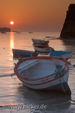 Fischerboote Im Sonnenuntergang Cadiz Andalusien Spanien