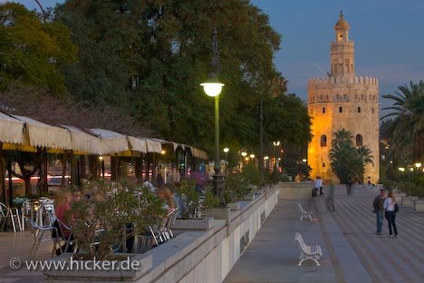 Cafe Uferpromenade Guadalquivier Torro Del Oro Sevilla Spanien