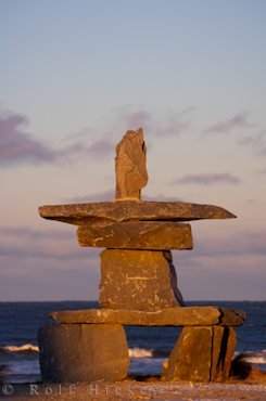 Symbol Der Eskimo Inuksuk Sonnenuntergang Hudson Bay Churchill