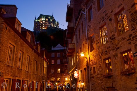 Abend Straße Beleuchtung Rue Notre Dame Quebec City Kanada